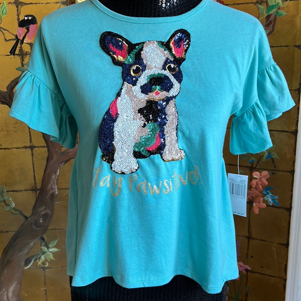 Girls Sequin Stay positive Frenchi top size Large.